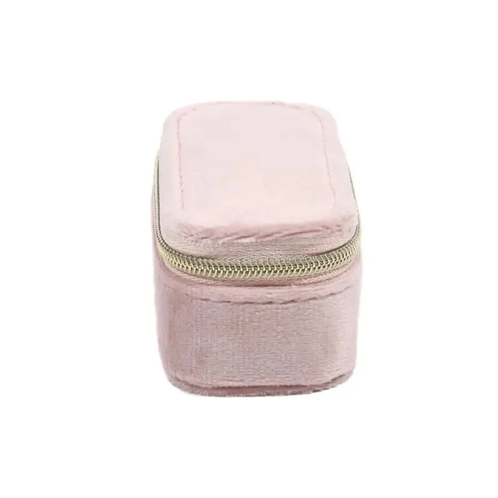 Portable Mini Size Jewelry Storage Box Velvet Material Zipper Closure Ring Box Hanging Candy Color Jewelry Case Travel Use