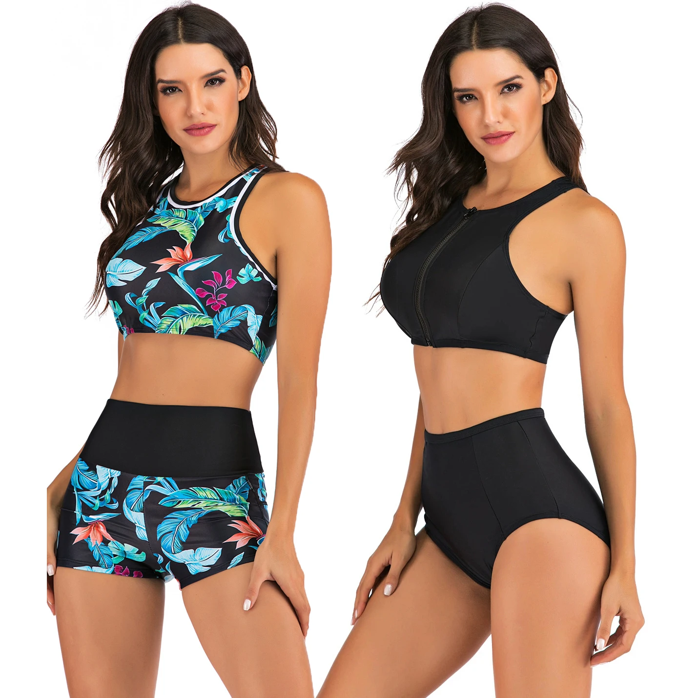 Womens Athletic 2  Piece Tankini Swimsuits with Shorts Swim Tank Tops with Sports Bra and Boyshorts Bathing Suits
