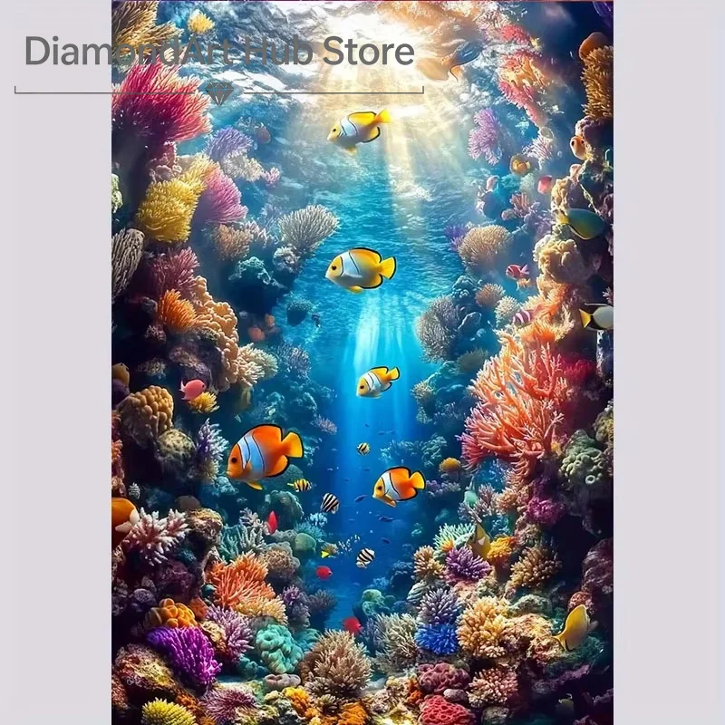 Gorgeous Underwater World Coral Reef Tropical Fish Pattern Diy Diamond Painting Handmade Wall Decor