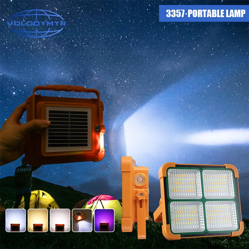VOLODYMYR Portable Solar Camping Light Outdoor Waterproof USB Rechargeable Solar Emergency Work Floodlight for Car Repair Check