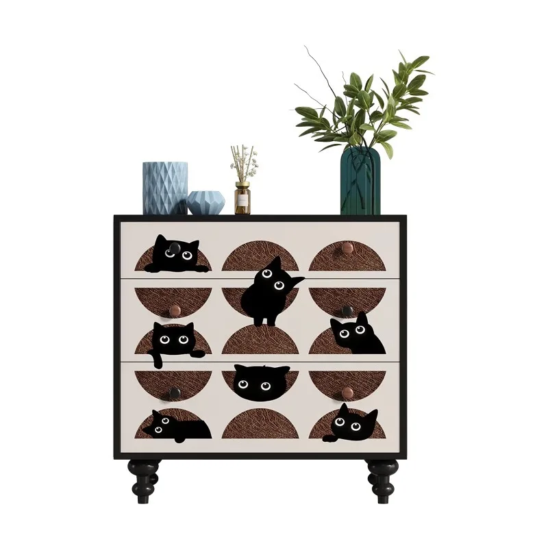 Retro style three-bucket cabinet simple living room entrance porch cabinet solid wood storage side cabinet