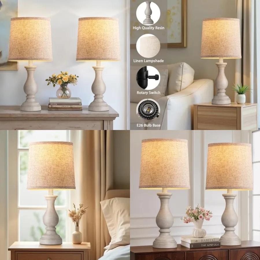 

Farmhouse Table Lamps Set of 2 - Rustic Bedroom Lamps for Living Room, 22" Boho Bedside Lamp for Night Stands End Table Office