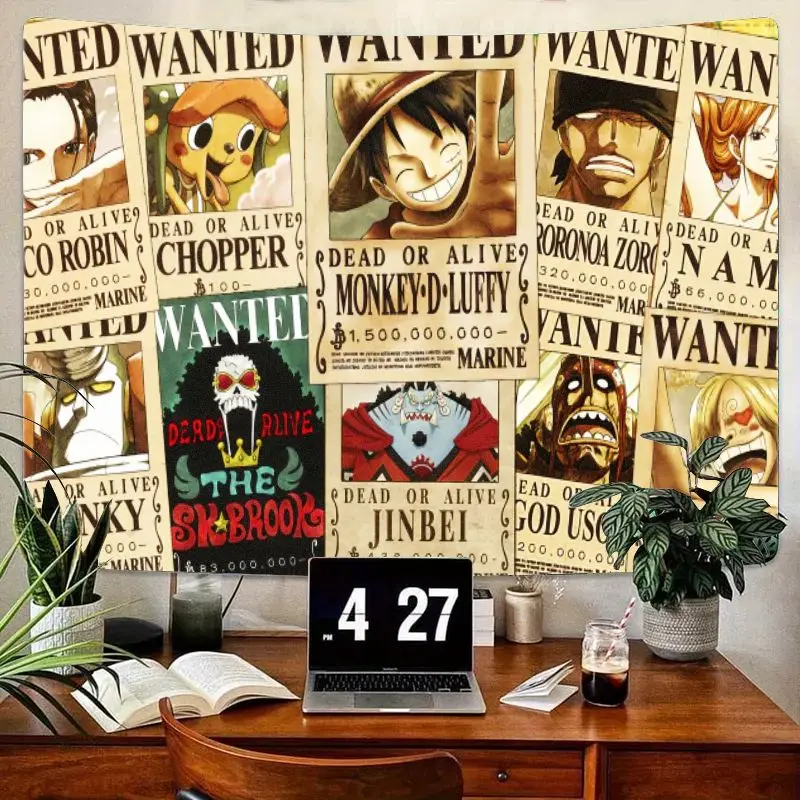 Tapiz de carteles de una pieza, personajes de Anime Luffy Zoro Nami Brook Jinbei, arte de pared, decoración colorida de poliéster para dormitorio, 1 ud.