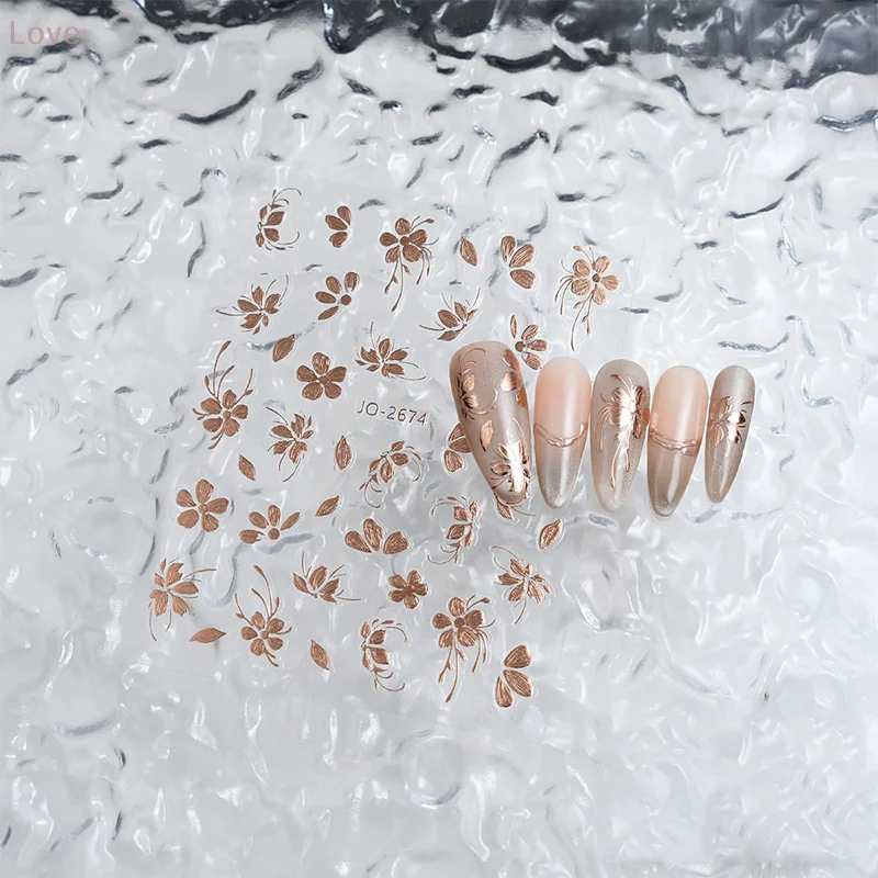 Gold Blume Nagel Aufkleber Flash Süße Nagel Styling Kleber Stereoskopische Nail art DIY Nagel Enthusiasten Und Nagel Techniker