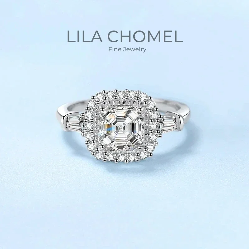 

Women Wedding Band PT950 Platinum Asscher Cut 2CT VVS1 D Color Moissanite Diamond Girlfriend Birthday Gift Rings Valentine's Day