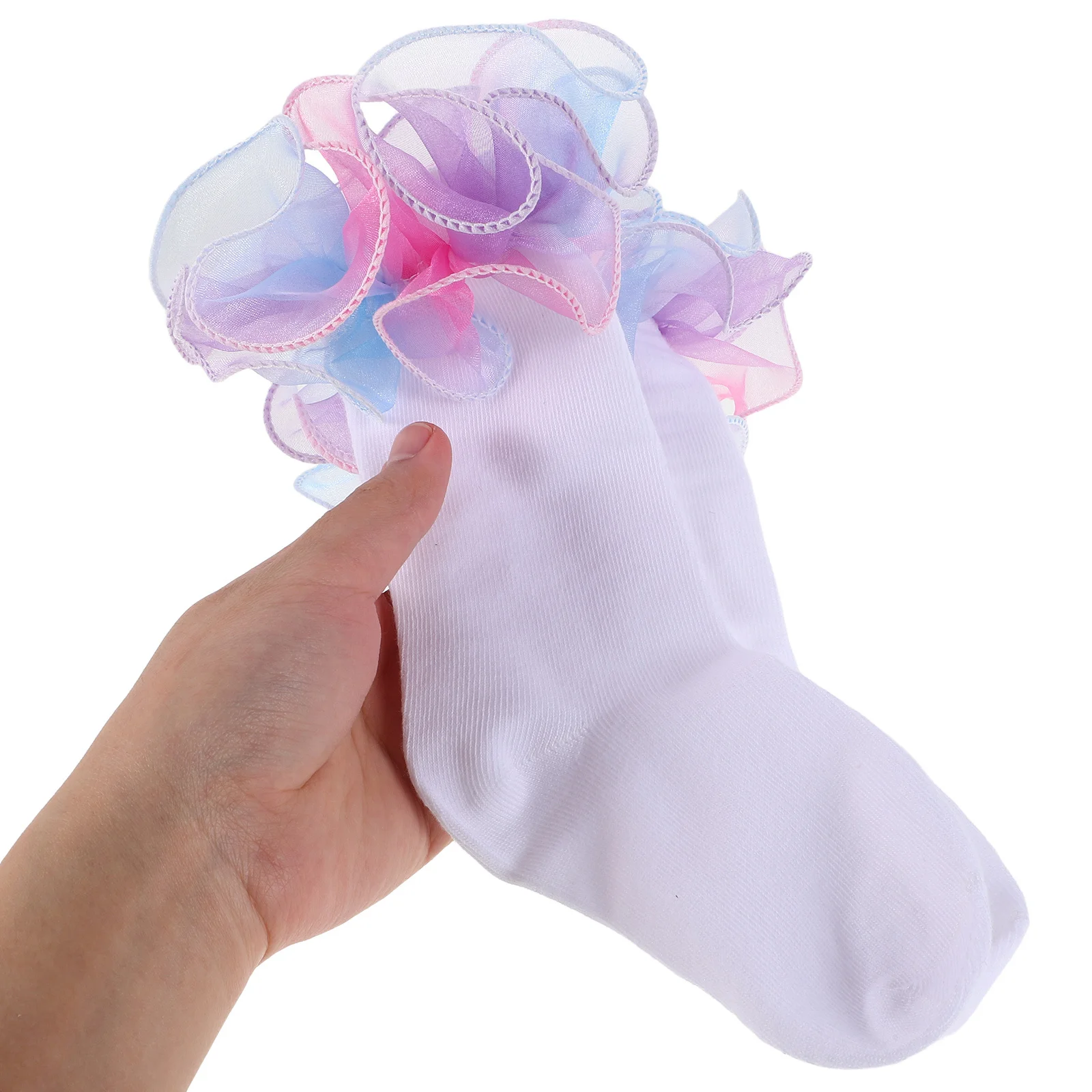 

2Pairs Rainbow Lace Knee High Socks Breathable Princess Toddler Girls Long Stockings Frilly Cotton Ruffle Trim Fashion Socks