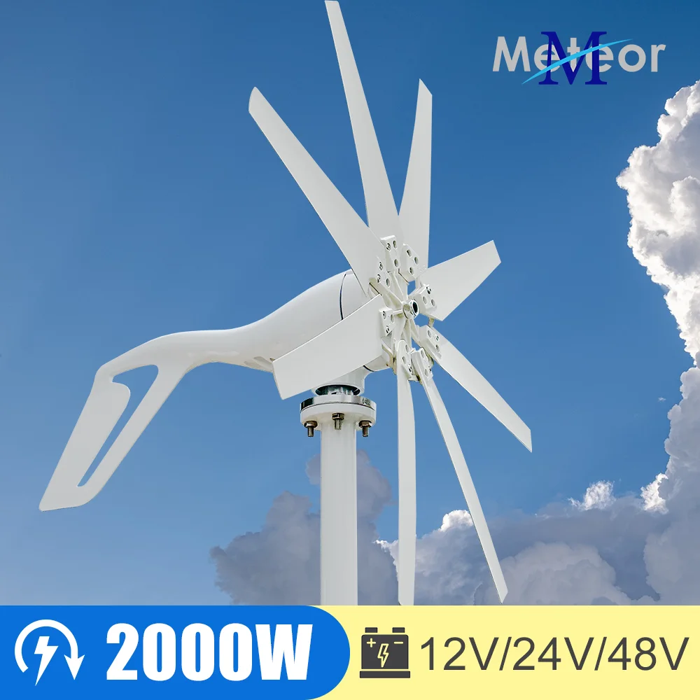 High Efficiency 2000W Horizontal Axis Wind Turbine Windmill 12V 24V 48V Free Energy Permanent Magnet Generator Home Appliance