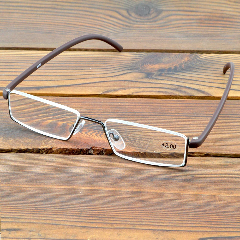 Up Half-rim Alloy Brown Frame Portable Spectacles Multi-coated Lenses Fashion Reading Glasses +0.75 To +4 with CASE