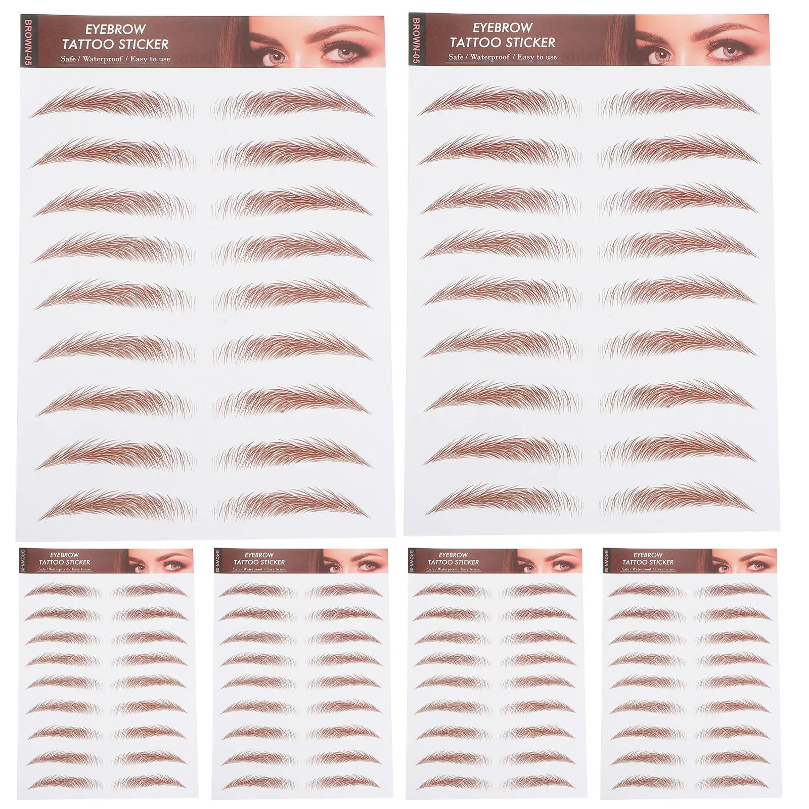 6Sheets Eyebrow Stickers 3D Waterproof Brown Natural-Looking Eyebrow Transfer Temporary Makeup Eye Brow Decal Realistic Adhesive