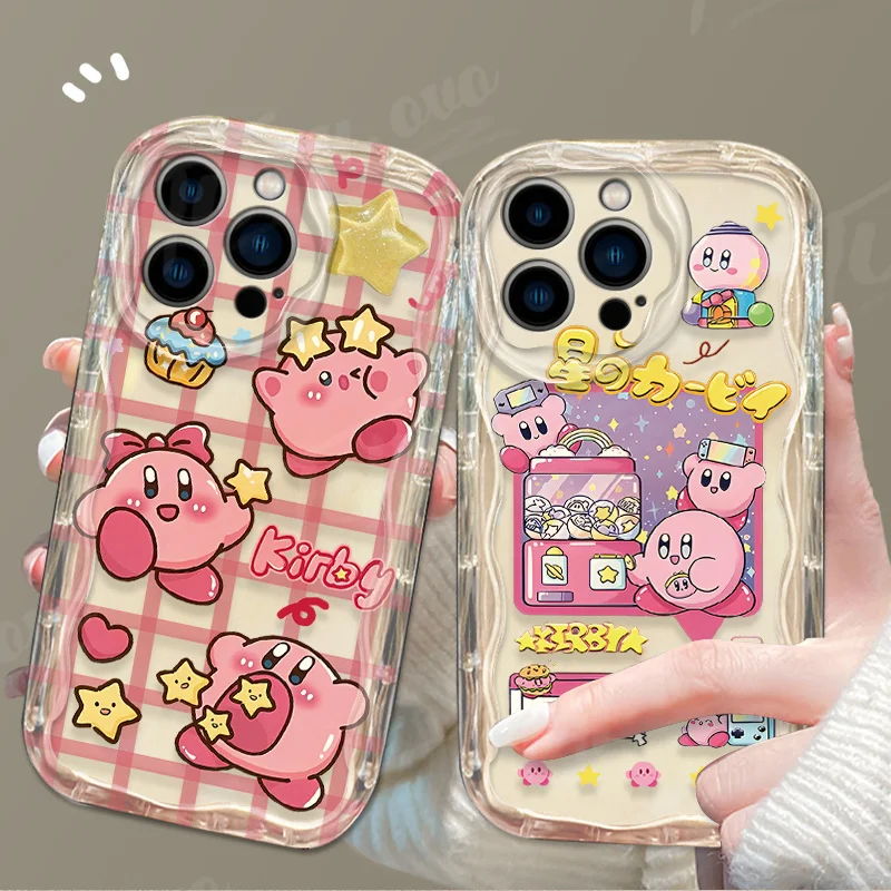 Cartoon Stars K-Kirby Wave Phone Case For Samsung Galaxy S24 Ultra S23 S22 Plus S21 S20 FE A25 A55 A35 5g Soft Silicone Cover