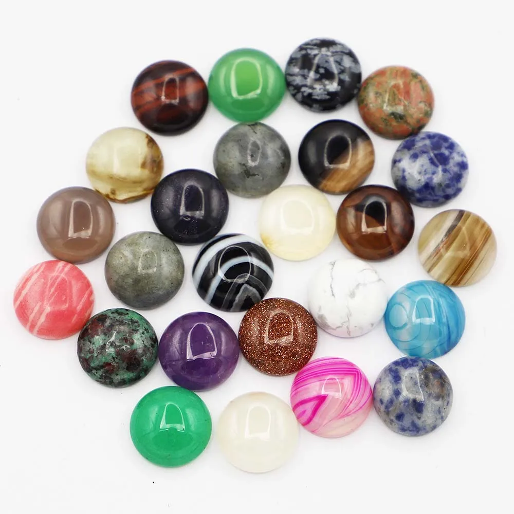 Natural Stone Cabochon Round No Hole Ring Surface Patterns Fashion Charm Earring Bracelet Necklace Making Jewelry Findings 30Pcs