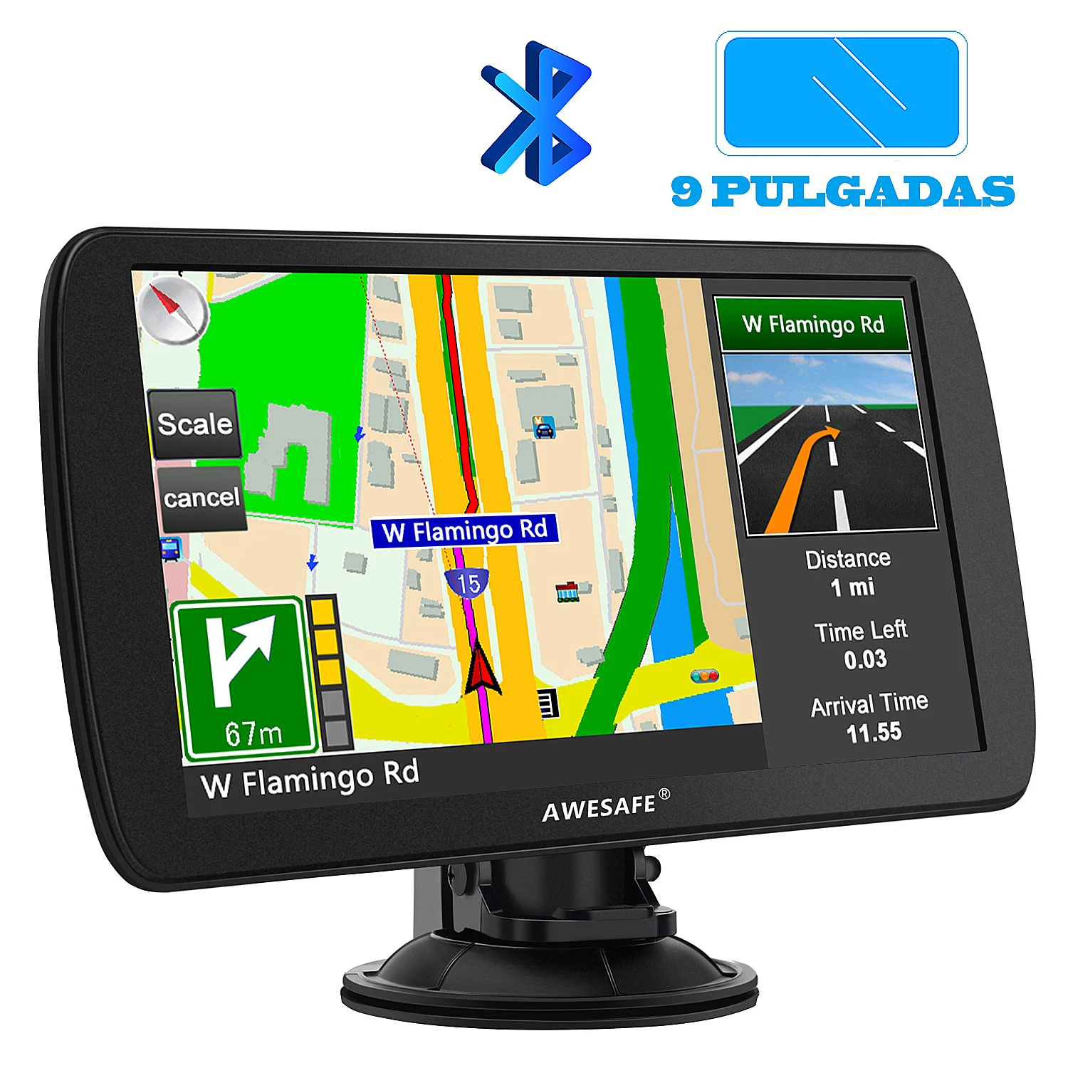 AWESAFE 9 Inch GPS Navigator for Trucks and Cars, with Bluetooth and Lifelong Maps of Europe