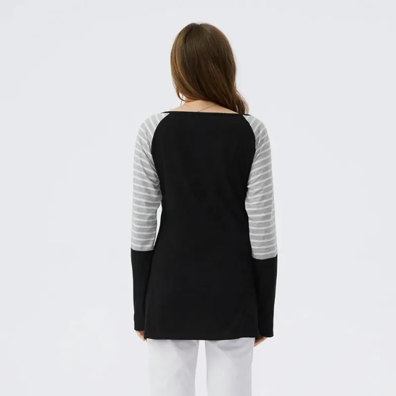 تي شيرت نسائي حامل جديد ناعم ومريح مخطط بأكمام طويلة مع رقبة دائرية وقميص مريح للرضاعة #5