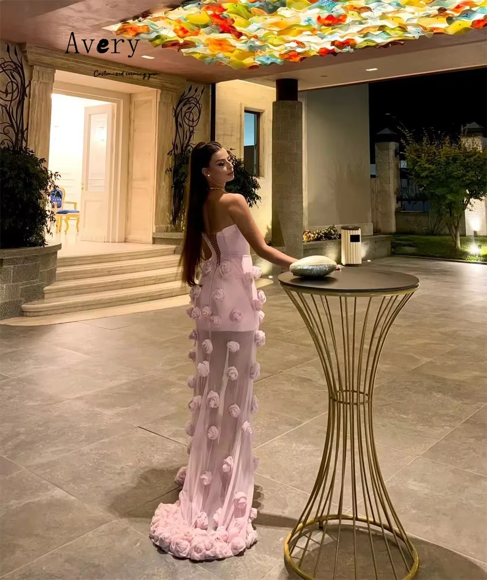 Avery Maßgeschneiderte 3D-Blumen, schulterfrei, ärmellos, Fischschwanz-Damenkleider für Hochzeit, Party, Luxus-2025, Ballkleidkleid