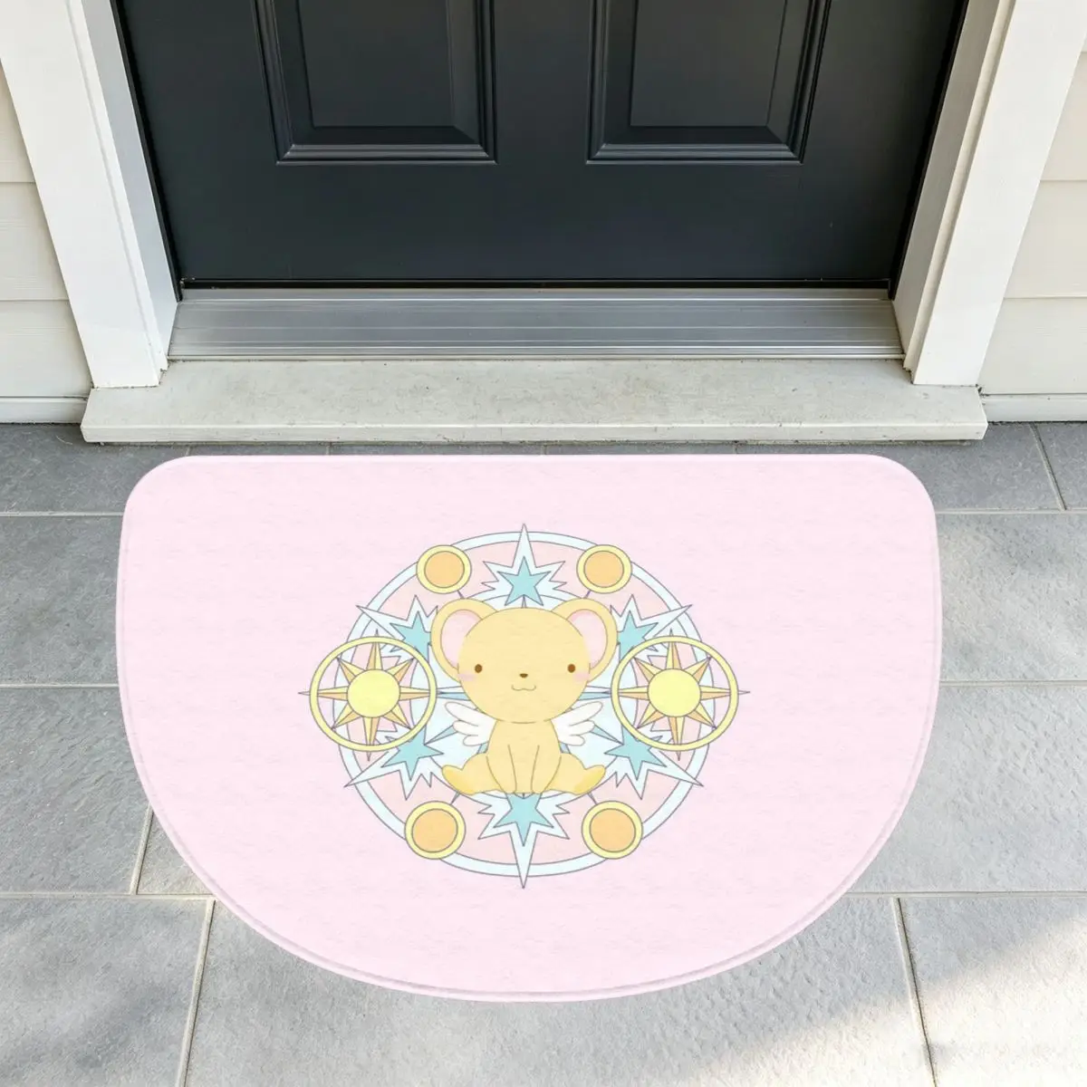 Kero Sakura Card Captor Kawaii Soft Flannel Half Round Doormat Non Slip Bathroom Mat Absorbent Floor Carpet for Laundry Room