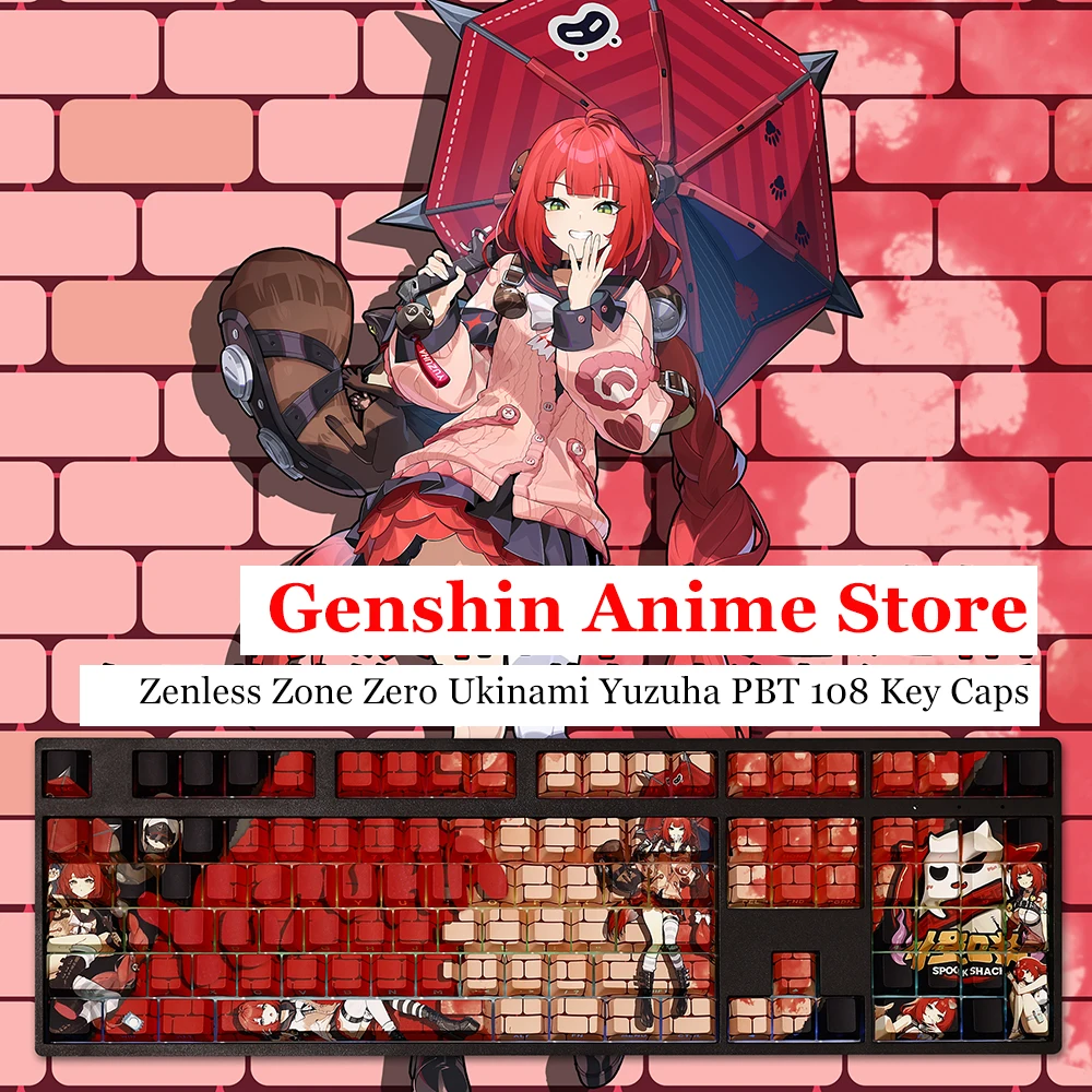 

Zenless Zone Zero Ukinami Yuzuha PBT 108, колпачки для ключей, реквизит для косплея, ось с боковой гравировкой, колпачки для клавиш Mechanicale, принадлежности для игровых столешниц