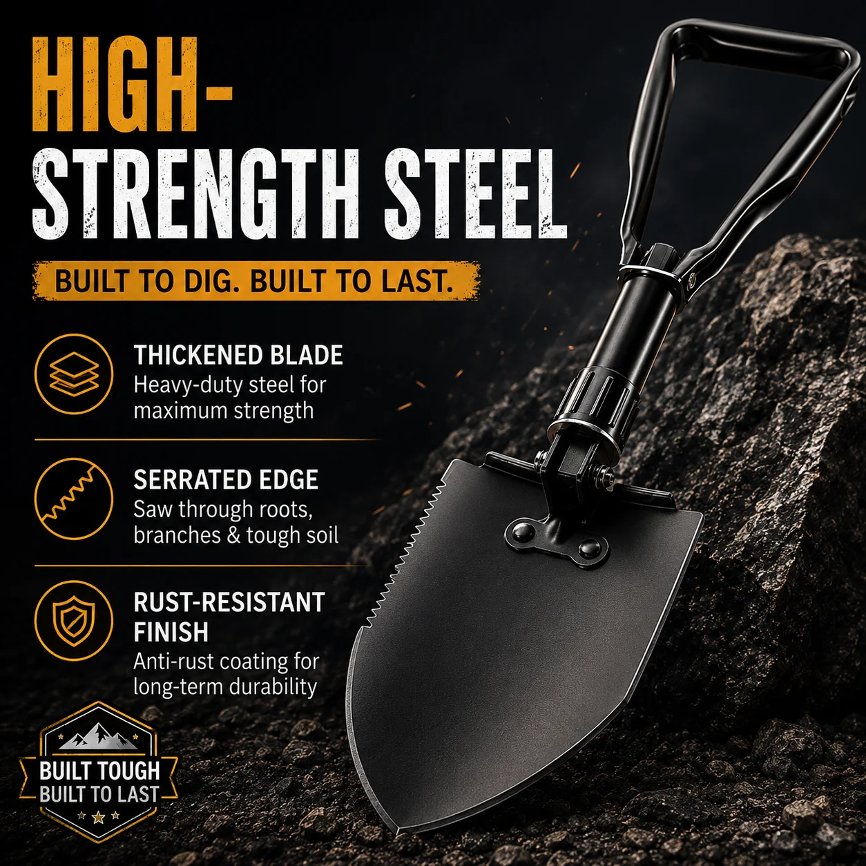 3-in-1 Folding Military Shovel, Multifunctional Garden Shovel for Camping Fishing Survival Outdoor Digging Tool