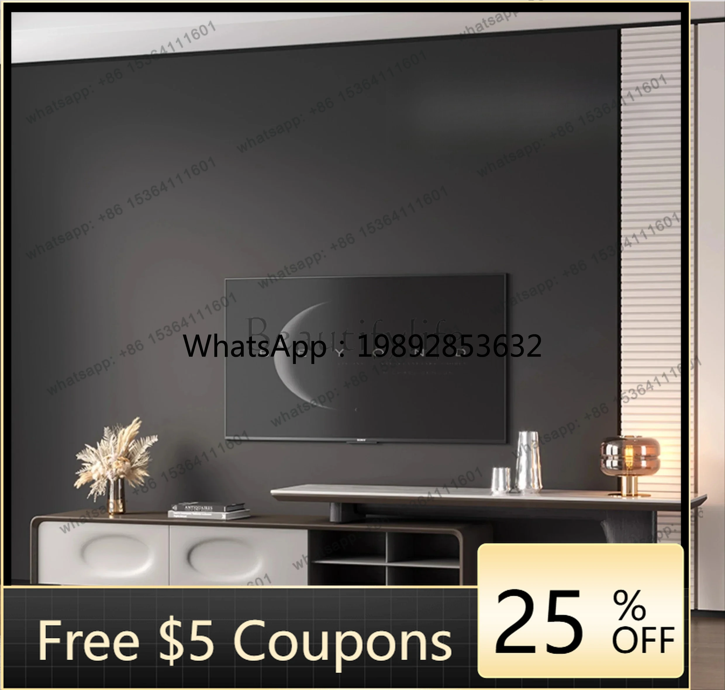 

FF New floor-to-ceiling TV cabinet Modern simple light luxury marble TV cabinet Living room rock slab retractable floor cabinet