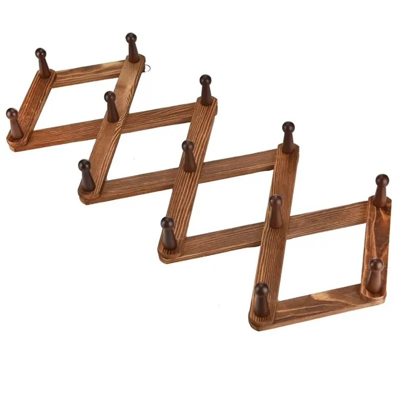 

A01F - Винтажная деревянная расширяемая вешалка для колышков - многофункциональные настенные вешалки-гармошки для шапок, пальто, кружек, шарфов, хранения ювелирных изделий