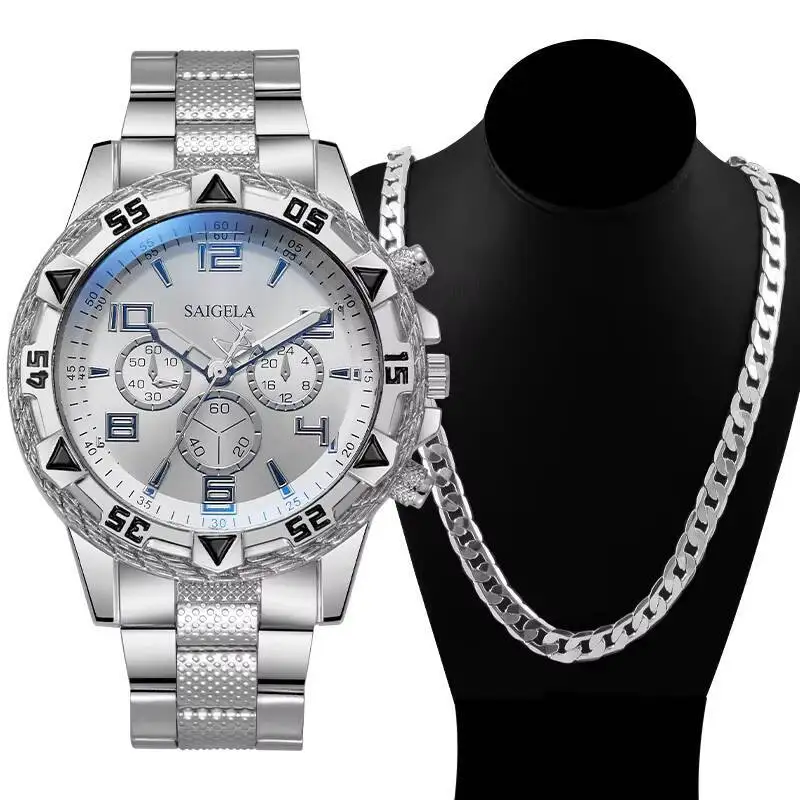 Reloj analógico de cuarzo con Collar para hombre, pulsera de negocios a la moda, sin caja, 2 unidades por juego