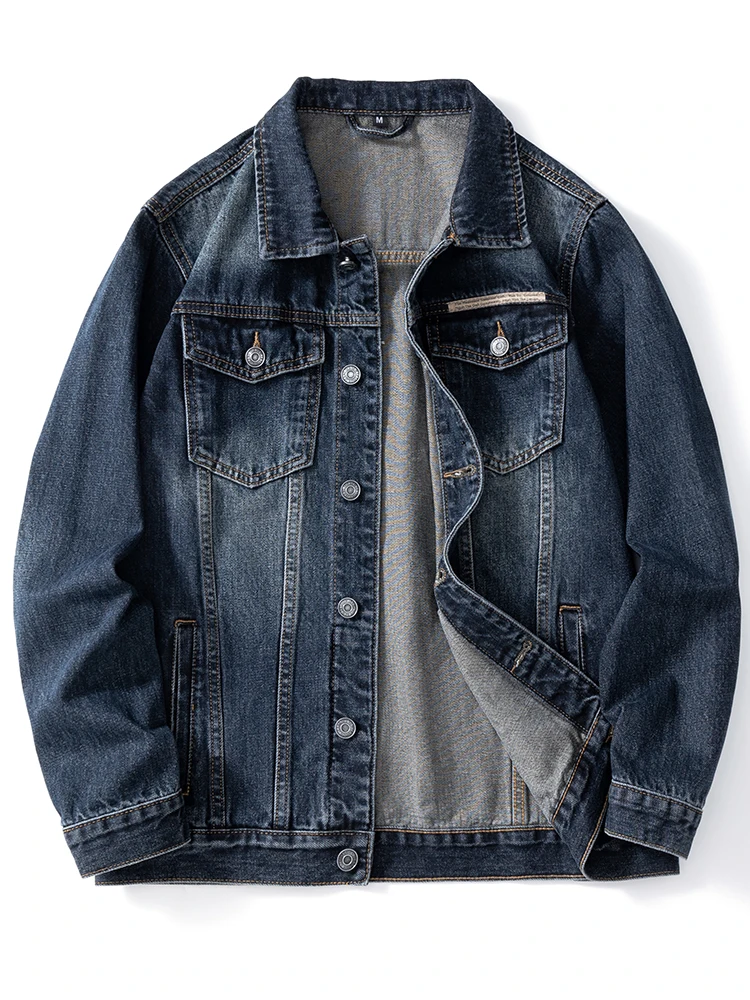 

High-end American casual denim jacket men's vintage loose jacket large size loose workwear tops men's clothing