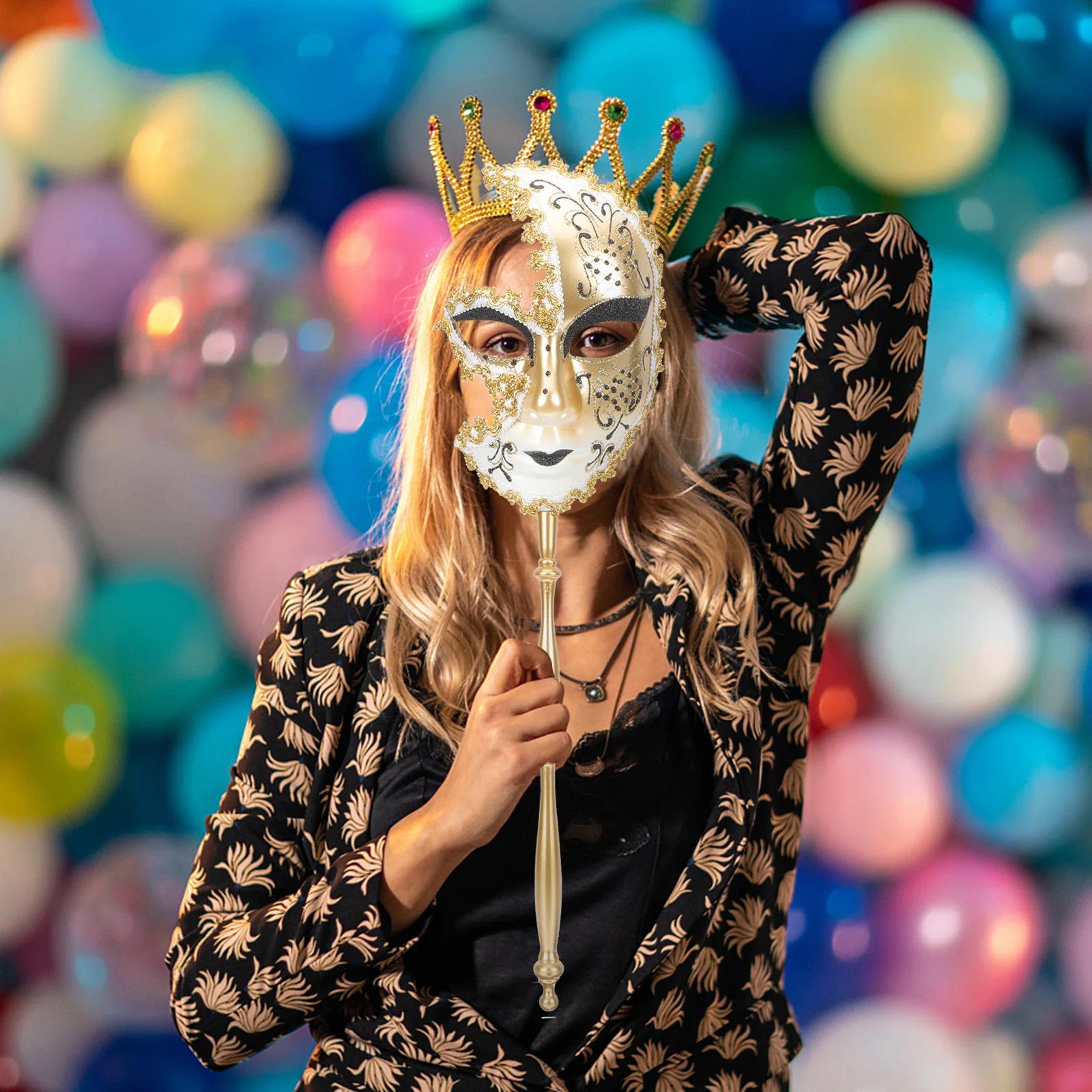 

Handheld Masquerade Mask Half Face Mask Elegant Design for Costume Party Carnival Halloween Festival Stage Performance Decor