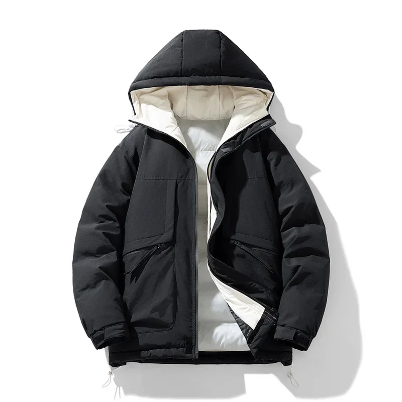 

Korean Fashion Winter Men Hooded Parkas Casual Outdoor Windproof Men Clothing with Hood Thickened Warm Cotton Jacket for Men New