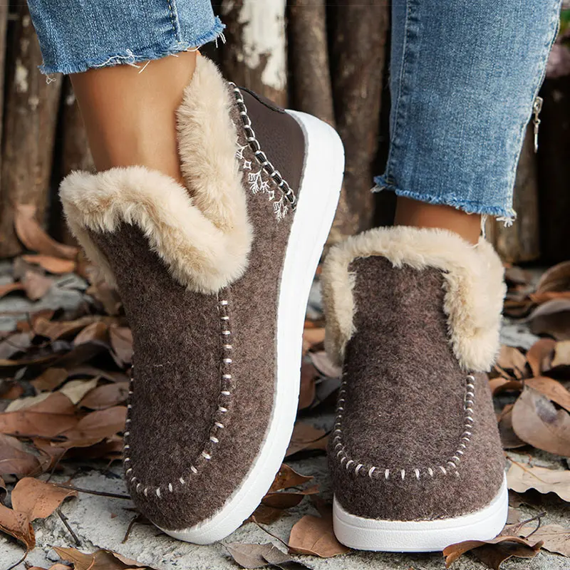 Women\'s Boots Warm Fur Winter Shoes Women 2024 New Winter Boots Zapatos Mujer Slip On Ankle Boots Snow Winter Footwear Female