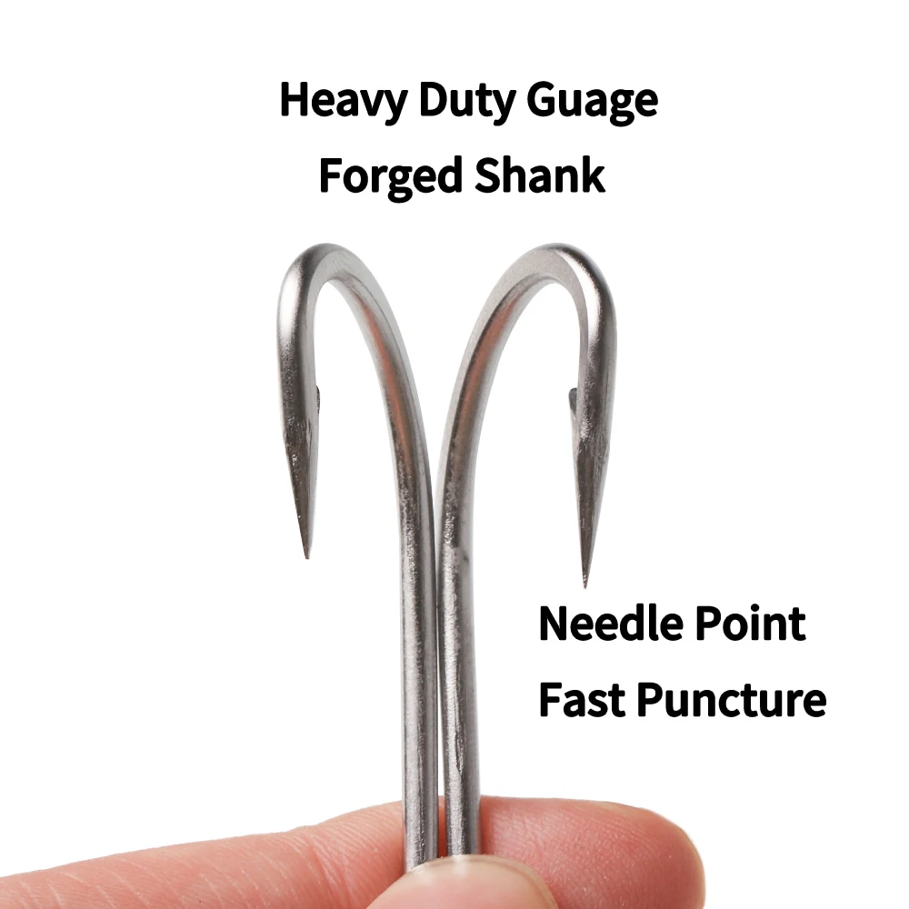 ELLLLV #28-#20 Sea Fishing Double Hook Heavy-duty Stainless Steel Twin Hook for Plugs Trolling Lure Tuna Shark Boat Fishing