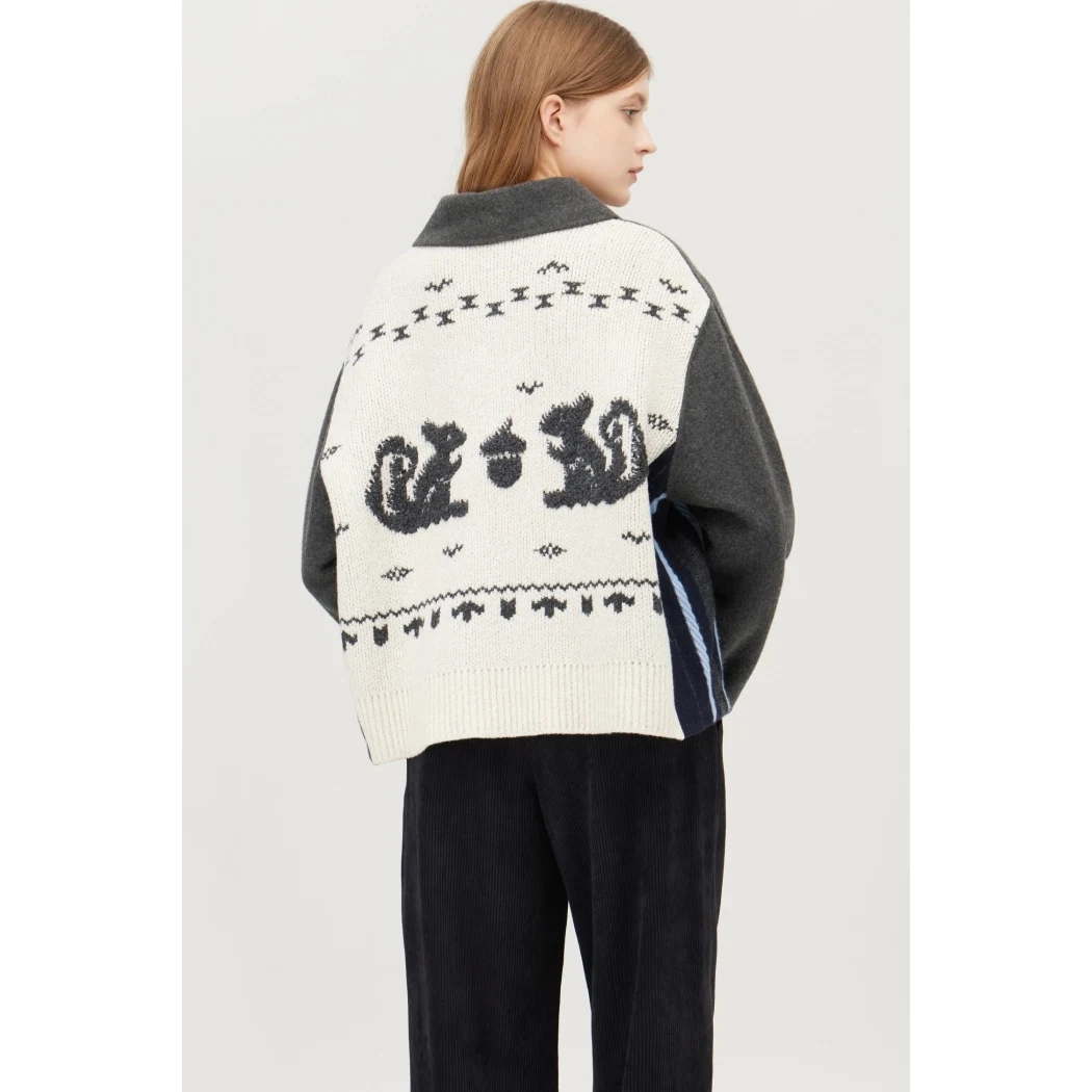 

Mimifa Cute Little Squirrel Ba Embroidered Woolen Coat Casual Sle Regular Thin for Middle-Aged Women Winter Outerwear