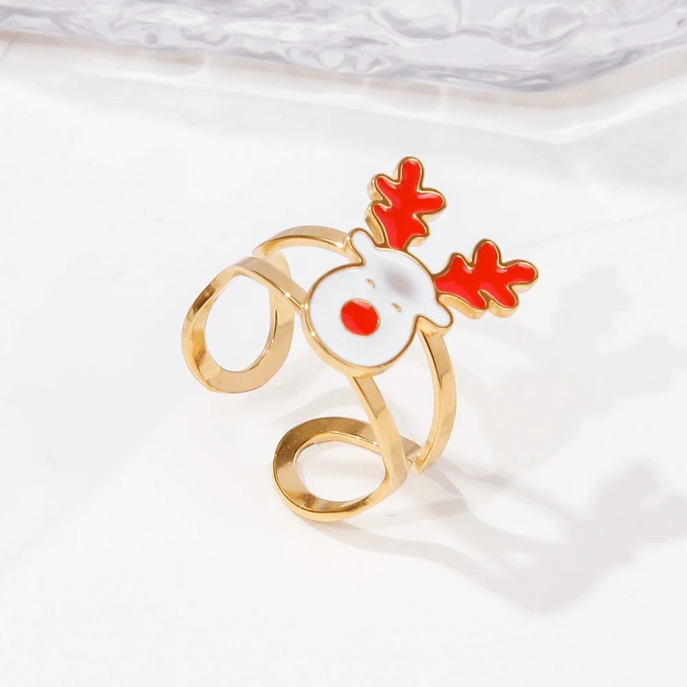 Trendy Stainless Steel Christmas Rings Novelty Cute Cartoon Finger Rings Adjustable Delicate Santa Claus Ring Festival