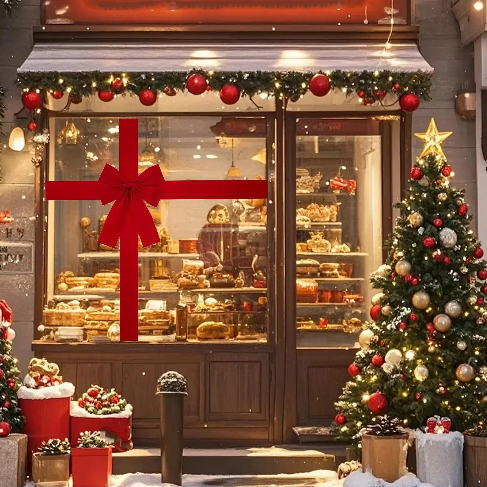 Big Ribbon Flocked Bow Christmas Red Redbow Front Door Decor Hanging Front Door Red Bows For Home Wall Wreath Xmas Tree Ornament