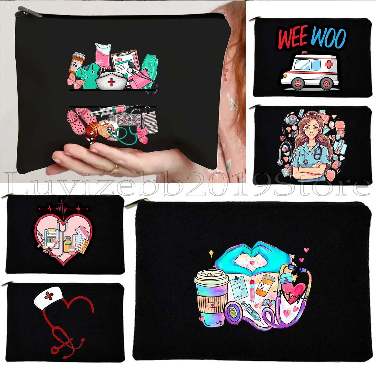 

Funny Nursing ER Nurse Heart Gifts Anatomy Blessed Strong Nurse Life Canvas Cosmetic Makeup Toilet Bag Pencil Case Zipper Pouch