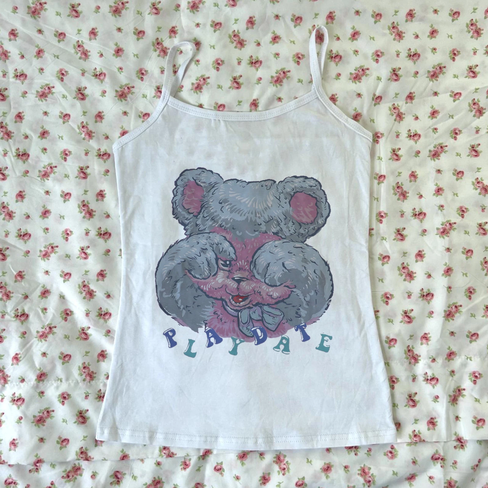 

Y2K Korean fashion Clothes Emo Aesthetic Crop top Streetwear Gothic Harajuku Graphic Print T-shirt Women Emo girl leisure vest ﻿