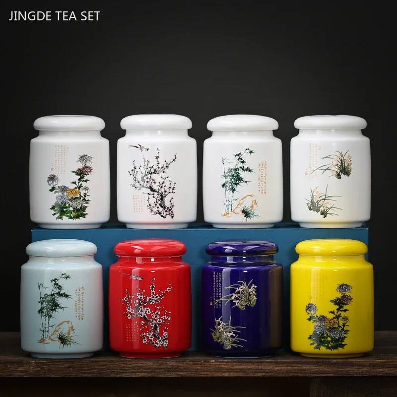 Chinese Ceramic Tea Jar Sealed Tea Storage Tin Portable Moisture-proof Pu \'er Tea Box Tradition Tea Accessories Coffee Container