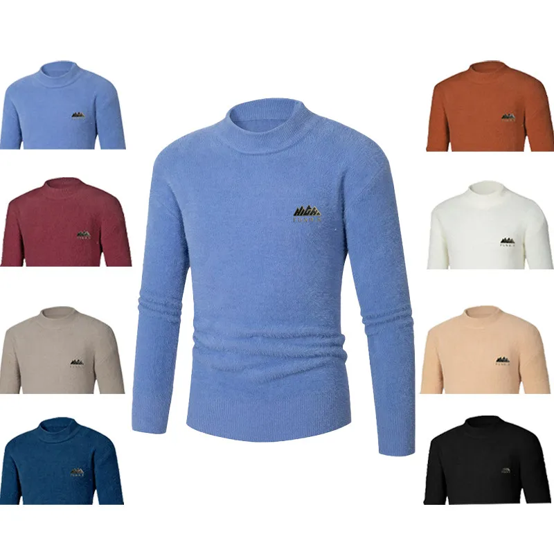 

Men's Winter Thiened Polar Fce Knitwear f High Collar Sweater Printed Letter Casual Comfortable Warm Long Sve Top