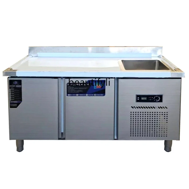 

freezer, refrigerated workbench, refrigerated cabinet, commercial refrigerator with sink, direct-cooled fresh-keeping water bar