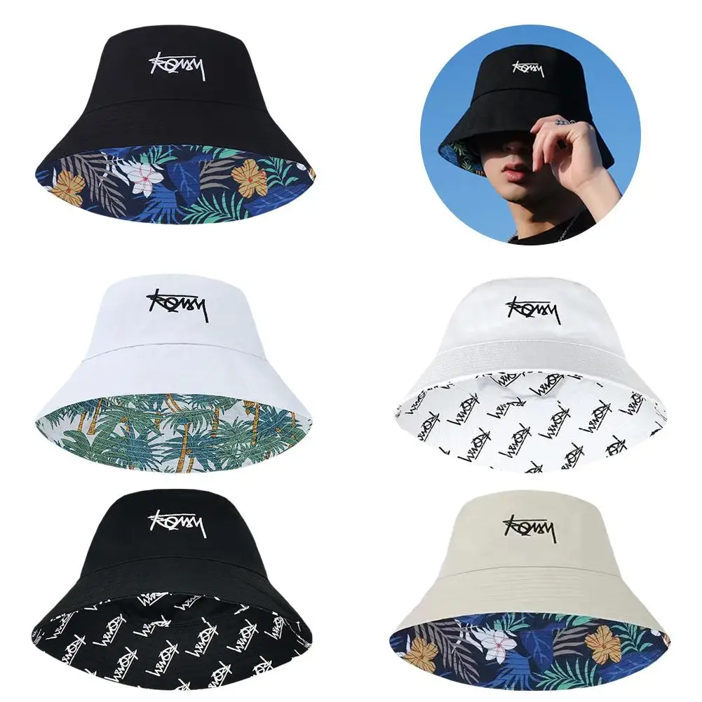 Fashion Graffiti Letters Print Cotton Bucket Hat For Men Women Double-sided Wear Wide Brim Hats Soft Foldable Fisherman J6f6