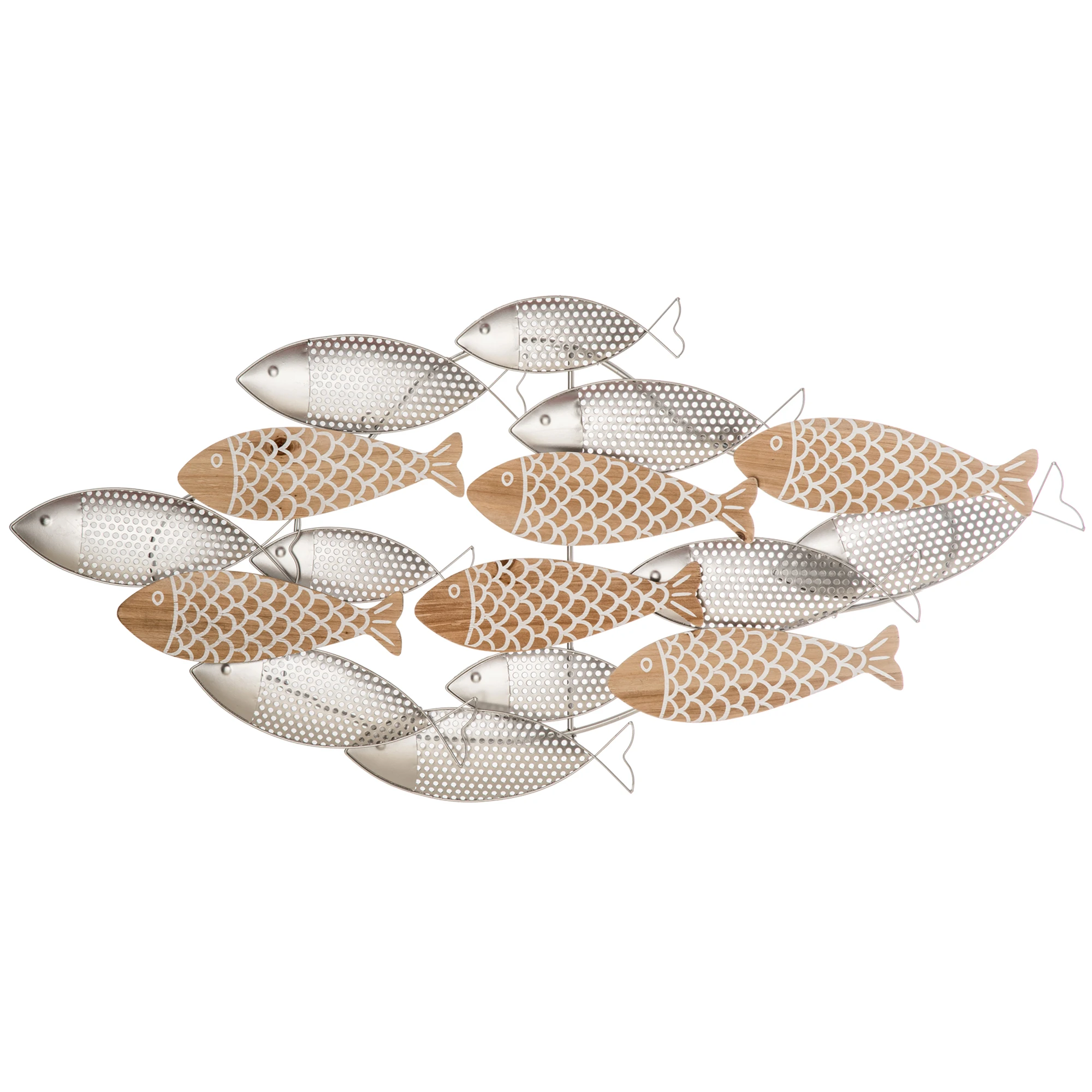 HOMCOM 3D fish Metal and wood wall decoration 100x47 cm wall sculpture Metal wall ornaments for living room bedroom office silver and Natural