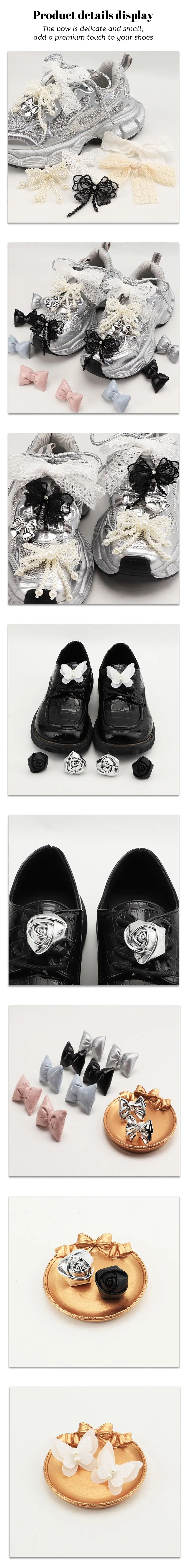1 Paar Mode Bowtie Blume Spitze Schnürsenkel Schnalle Schuhe Charms Perle Strass Schnürsenkel Dekoration Schuhzubehör für Frau – Detail 4