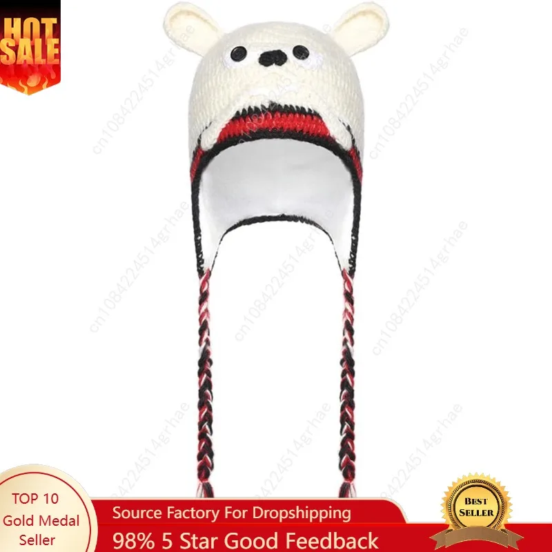 

THE COLLECTION ROYAL Woolen and Fleece Lined Knitted Winter Animal Ear Flap Beanie Hat for Women and Men