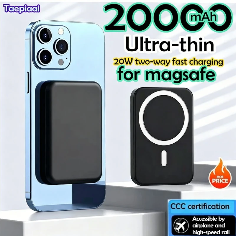 

Taepiaai 20000mAh Magnetic PD 20W Fast Charging Power Bank MagSafe Wireless Portable Charger for IPhone Samsung Airplane Safe