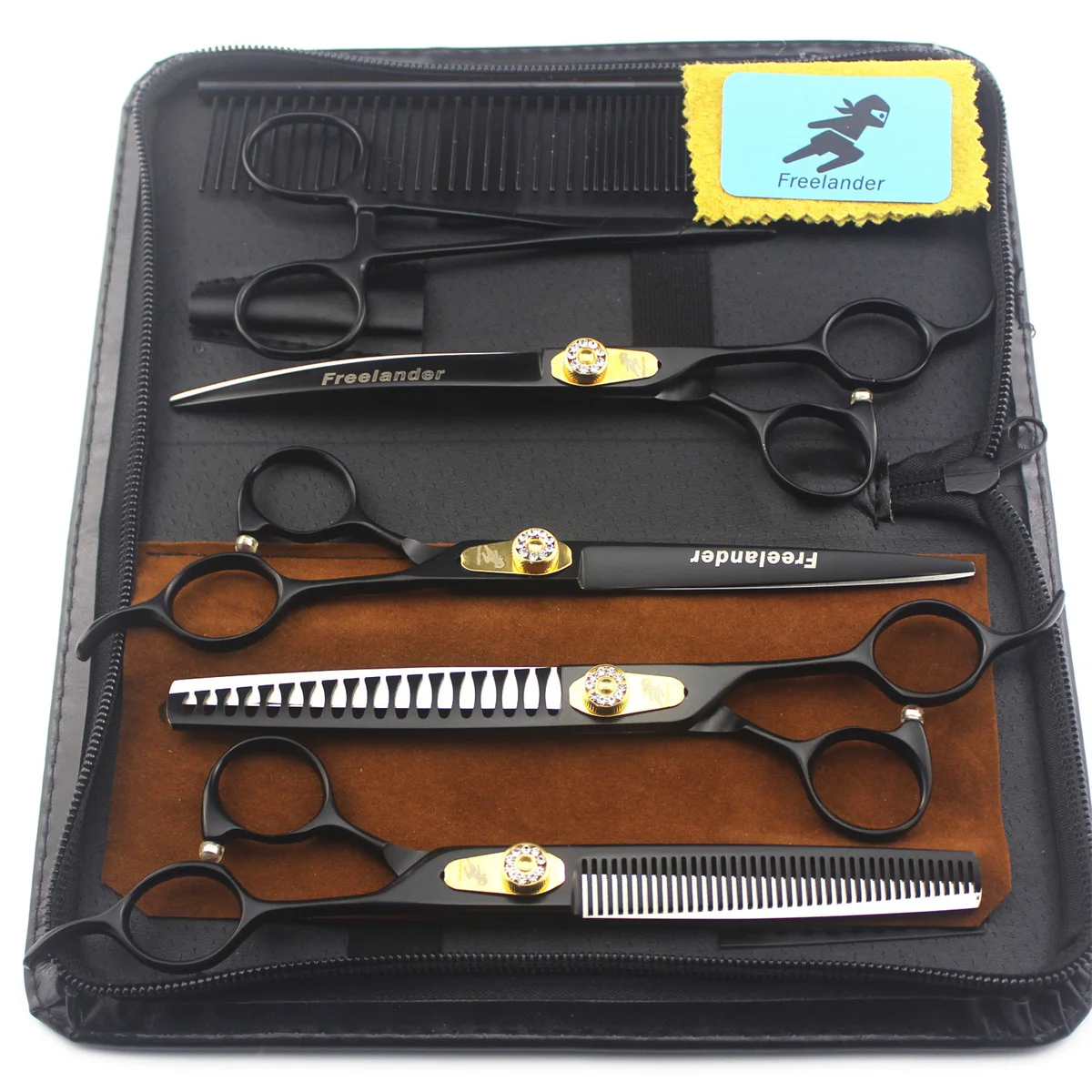 Imagem -02 - Pet Grooming Scissors Grupo Preto Curvo Tesouras para Cães Reta Pet Thinning Dropshipping 440c