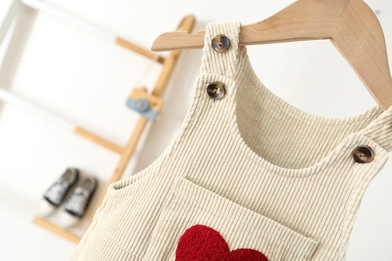 1-4Y Frühling Kinder Baby Kleidung Herz Stickerei Baby Jungen Mädchen Trägerhose Solide Overalls Cord Casual Hosenträger Outwear – Detail 13