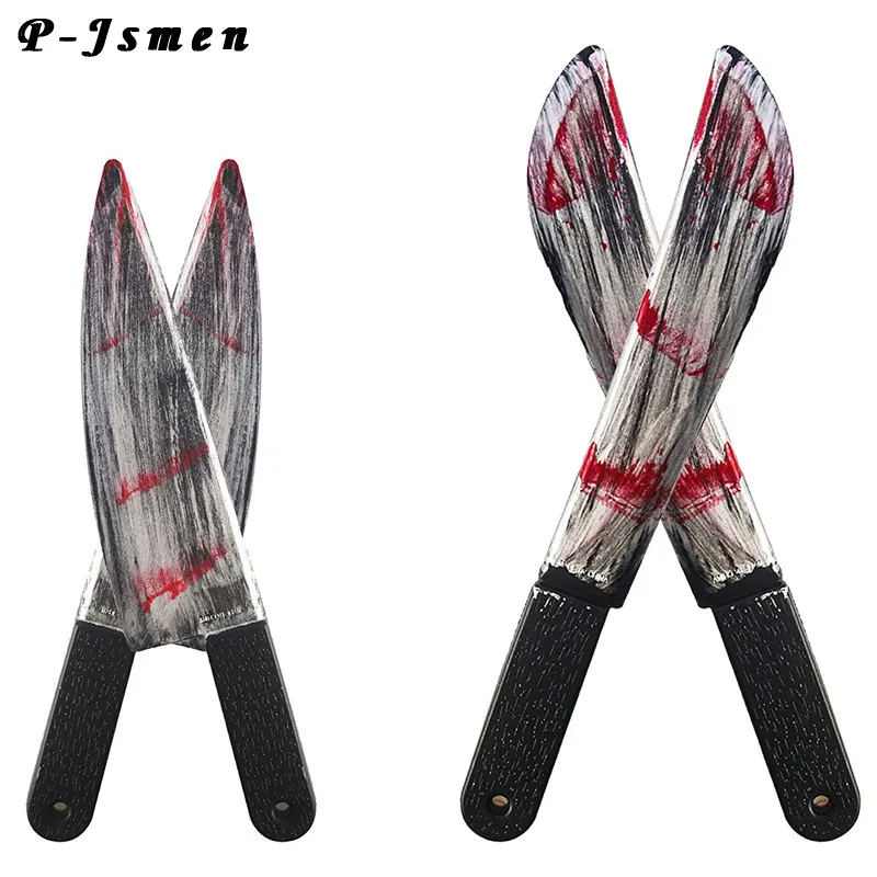 

4 Pack Halloween Bloody Cleaver Knife Plastic Slasher Knife Bloody Butcher Knife Prop Blood Stained Fake Costume Knives Props