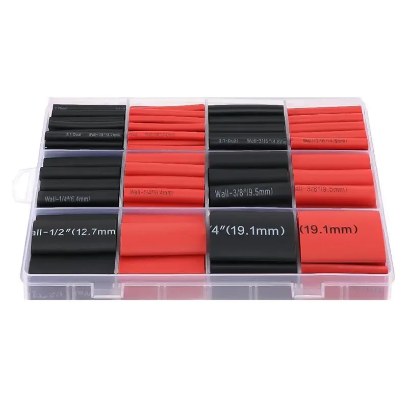 A93E-440PCS 3:1 Heat Shrink Tubing Kit, Adhesive Lined Marine Resistant Grade Shrink Wrap - 1.75In Length 6 Size 1/8In-3/4In