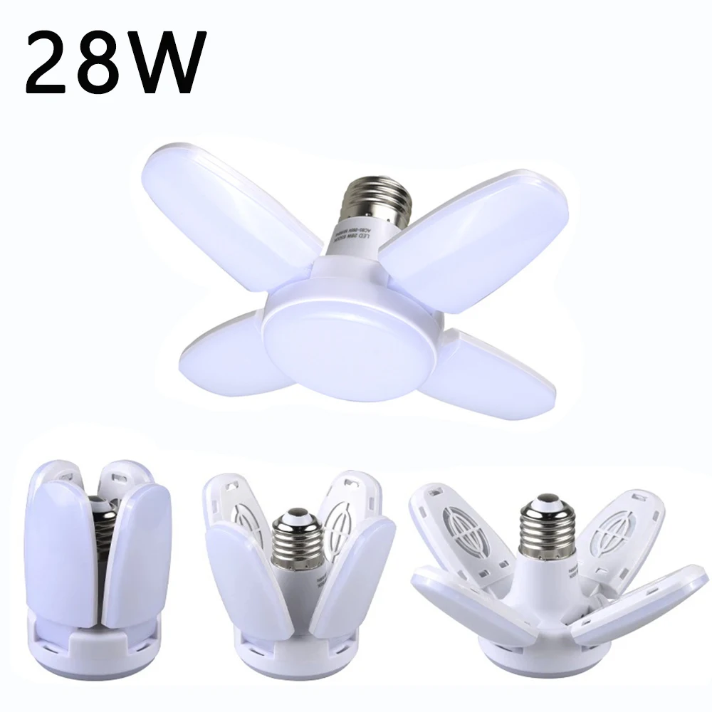 Foldable E27 fan lamp tube AC220V 28W LED lamp shade, can be used in family living room, kitchen, warehouse, garage, stairwell