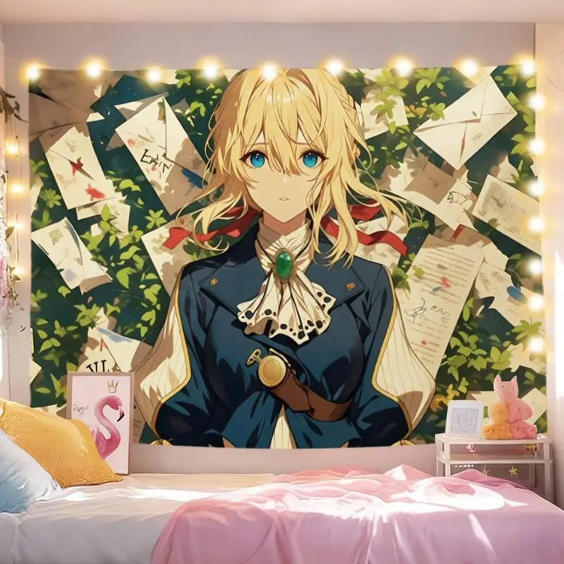 VIKAMA Kawaii Violet Evergarden Anime Tapestry, Soft Wall Hanging, Aesthetic Decor for Dorm Bedroom Home