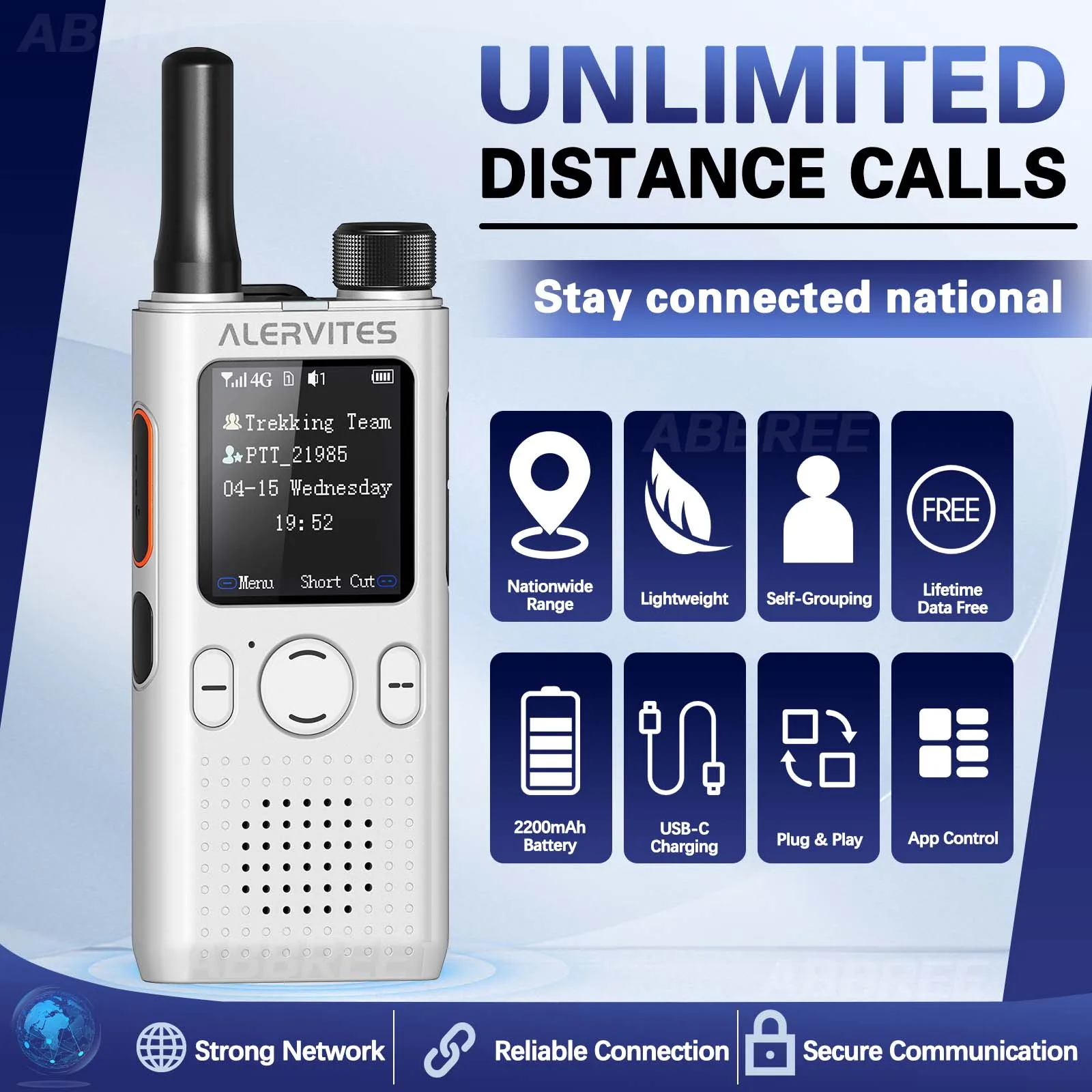 바오펑 AT1 POC 무전기 평생 무료 사용, 그룹 생성 자유롭게, 글로벌 4G/5G 네트워크 무전기, 무제한 거리 통신, ALERVITES