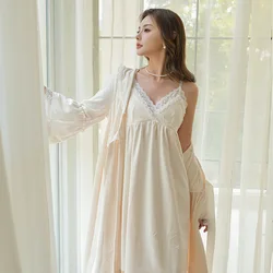 Sexy Thicken Double-sided Island Velvet Women's Robe Sets Vintage Princess Lace Night Dress Autumn Winter Home Wear